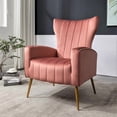 thumbnail image 1 of Silla de acento de terciopelo con patas de metal, sillón tapizado moderno, silla lateral de espalda para salón dormitorio pequeños espacios, 1 of 5
