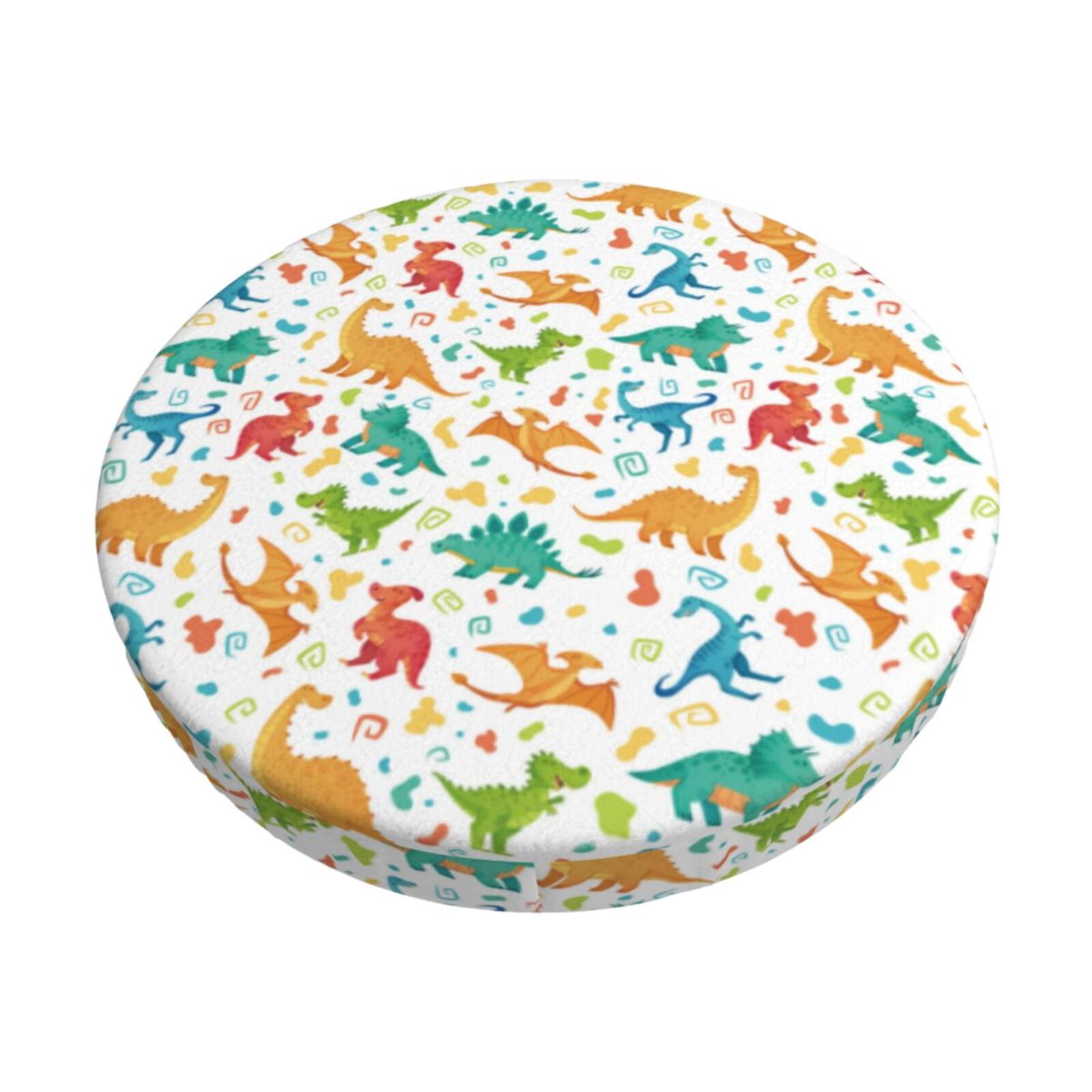 Easygdp Dinosaur Print Easy To Install Bar Stool Covers&Stool Covers Round&Elastic Stool Cover, Barstool Covers,Washable&Bottom With Elastic Edge-14 inch