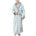 thumbnail image 1 of Long Coat for Men Couples Long Bathrobe Plaid Printed Home Clothes Long Sleeved Hooded Robe Coat, 1 of 8