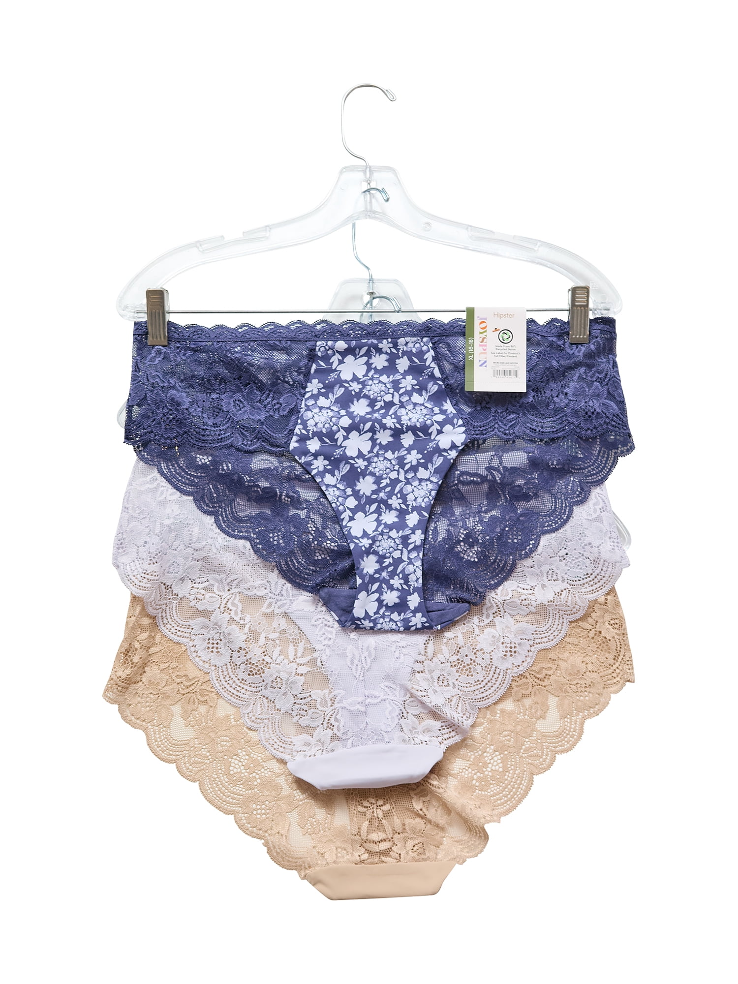 Joyspun Women's Microfiber and Lace Hipster Panties, 3-Pack, Sizes XS-3XL
