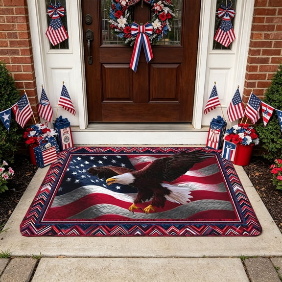 Independence Day Patriotic Rug Crystal Velvet Area Mat Thickened Sounds-Absorbing Floor Mat for Bedroom Living Room Entryway in Red White Blue 50x80cm 19.69x31.5in Soft Doormat