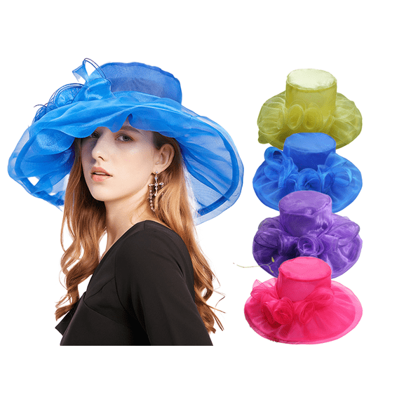 Women Derby Hats Church Dress Floral Tea Party Fascinators Bridal Organza Wedding Hat