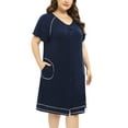 thumbnail image 6 of Women's Nightgown Button Down Sleepshirt Loungewear Short Sleeve V Neck Sleepwear with Pocket Soild Pajamas Dress Plus Size,Blue XL-4XL, 6 of 8