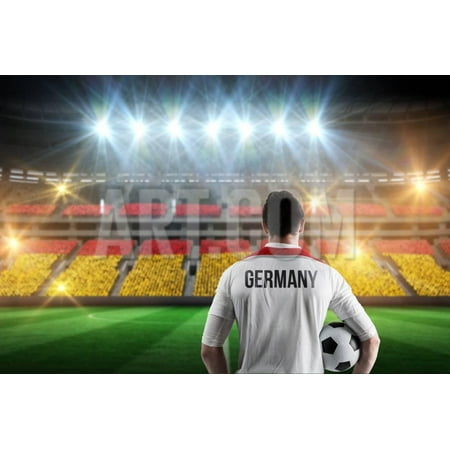 Germany Football Player Holding Ball against Stadium Full of Germany Football Fans Print Wall Art By Wavebreak Media
