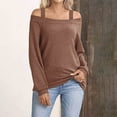 thumbnail image 2 of Womens Cold Shoulder Long Sleeve Tops Loose Strappy Dressy Casual Blouses Solid Color Spring Fall Clothes (XL, Brown), 2 of 4
