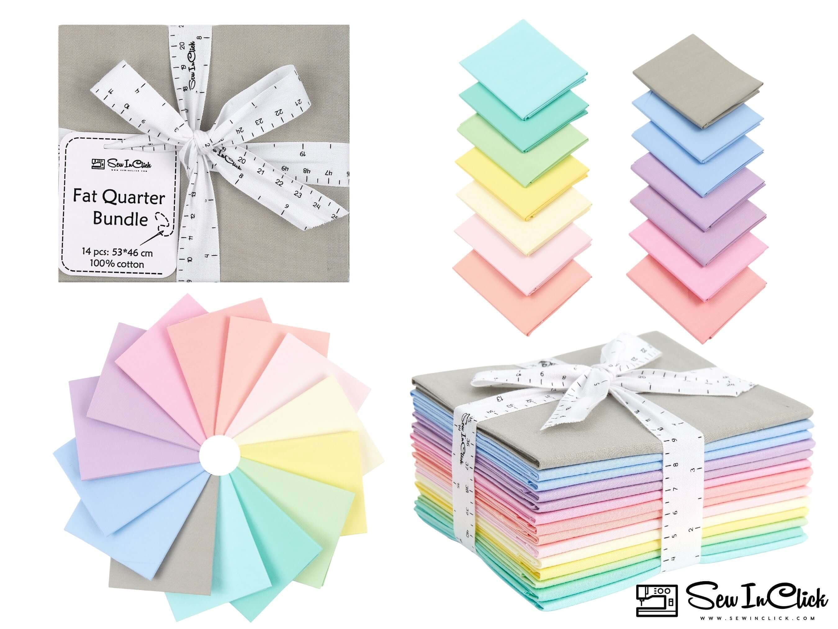 Fat Quarter Bundle -100% Cotton | Pastel Mix l Mix - 14 Colors | Quilting  Crafting Fabric |Special Gift