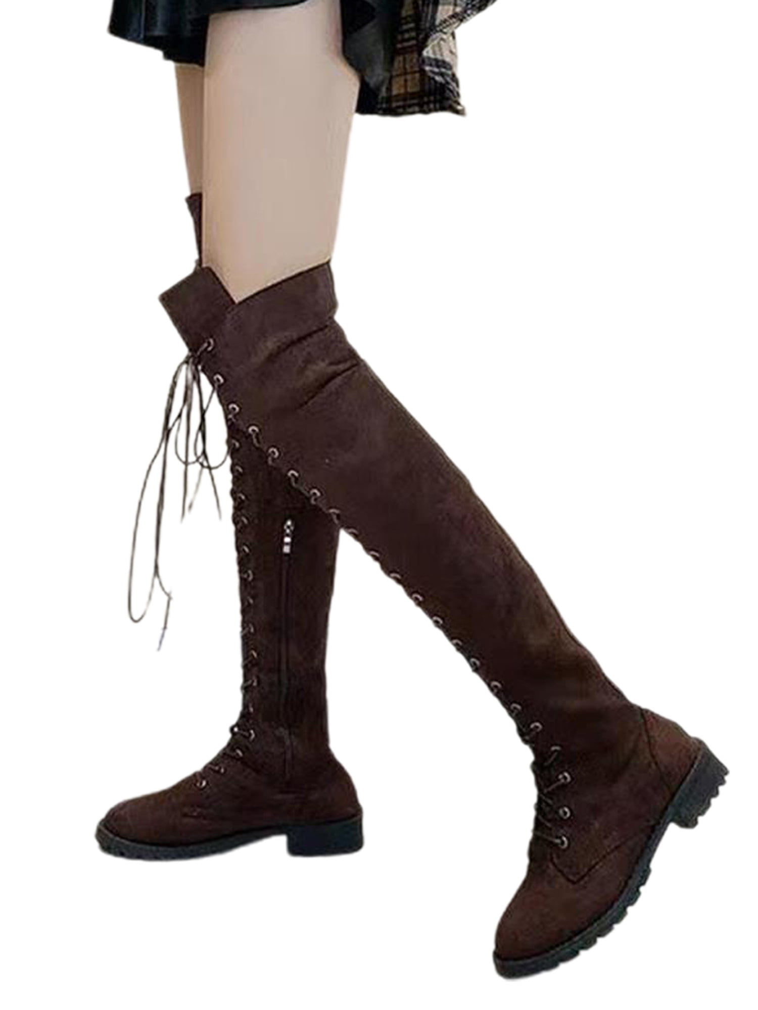 Womens Ladies Thigh High Boots Over The Knee High Party Lace Up Flats Shoes Size 