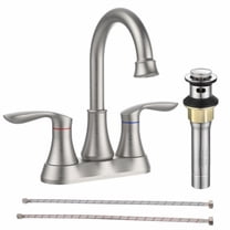 4 Inch 2 Handles Brushed Nickel Bathroom Faucet, Centerset Bathroom Sink Faucet with Pop-up Drain & Supply Hoses, 360°Degree High Arc Swivel Spout Vanity Sink Faucet