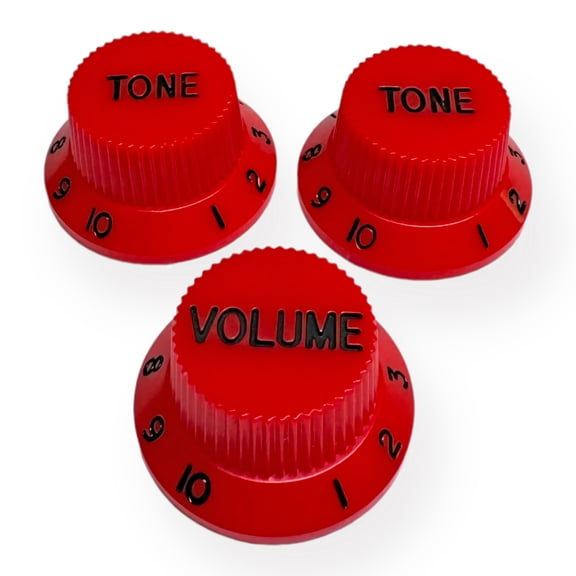 AxLabs Strat-Style Knob Kit with Black Lettering (3) Red