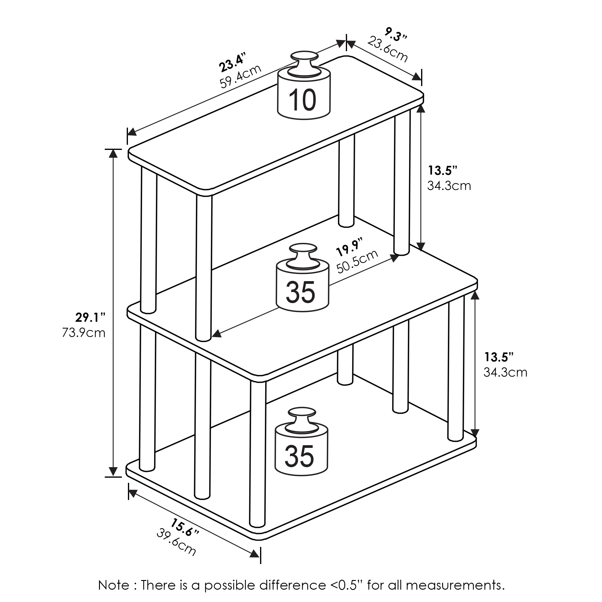 Furinno Turn-N-Tube 3-Tier Toolless Multipurpose Printer Stand Display ...