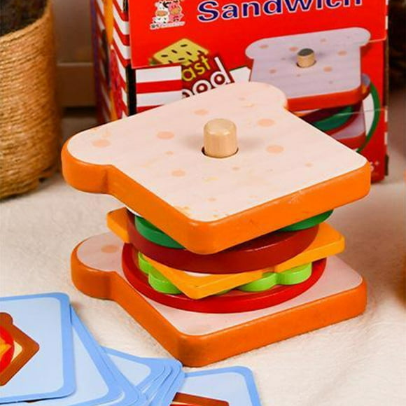 CQCYD Clearance Toys under $5 Wooden Burger Sandwich Stacking Toys for Kids, Montessori Toys for Toddlers & Preschoolers, Develops Fine Motor Skills, Christmas Birthday Gifts
