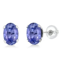 Gem Stone King Solid 14K White Gold Tanzanite Stud Earrings for Women | Gemstone Birthstone | 1.00 Cttw | Oval 6X4MM