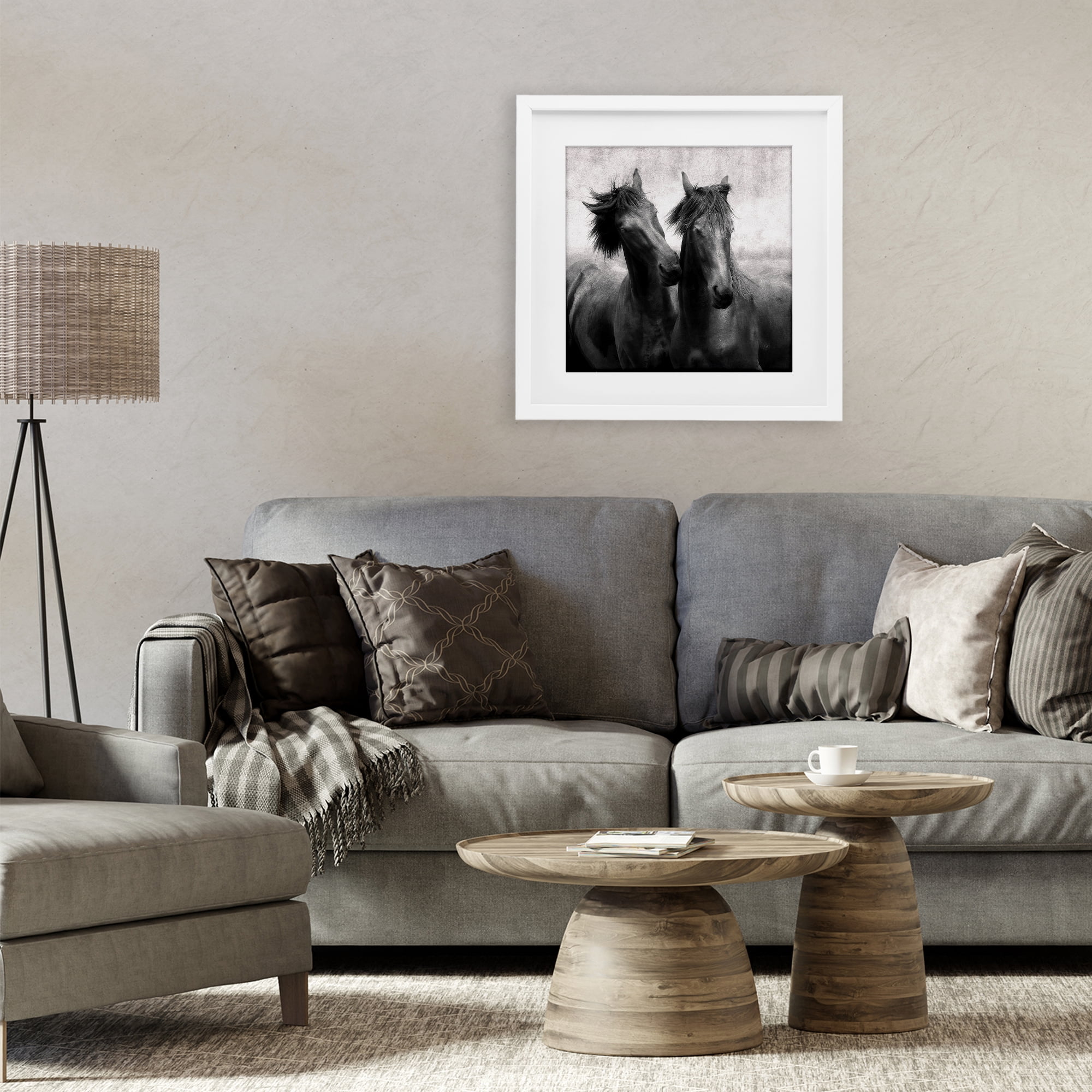Stupell Industries Short Haired Horse Pair White Framed Print Under Glass, design by Lars Van de Goor