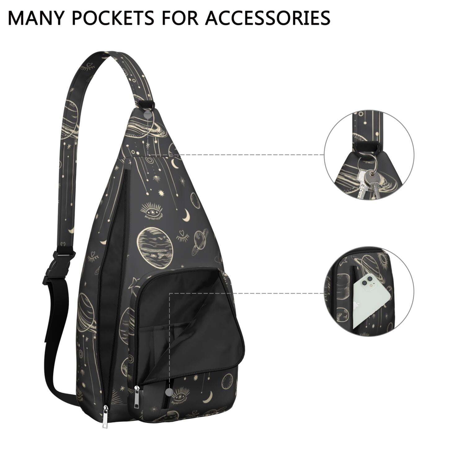 Witchy Sling Bag - Dark Mystical Moon & Stars, Gothic Aesthetic Crossbody Bag, Unisex & Lightweight for Travel
