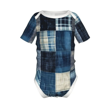

Coaee Indigo Patchwork Quilt for Soft Baby Short-Sleeve Bodysuit Baby Climbing Clothes Baby Girls Boys Bodysuit Romper-12 Months