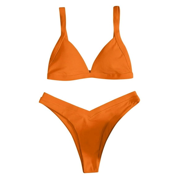 Hinvhai Womens swimsuits clearance,Women Two Pieces Bathing Suit Marine Style Print Bottom Bikini Set Switmsuit Orange M(M)