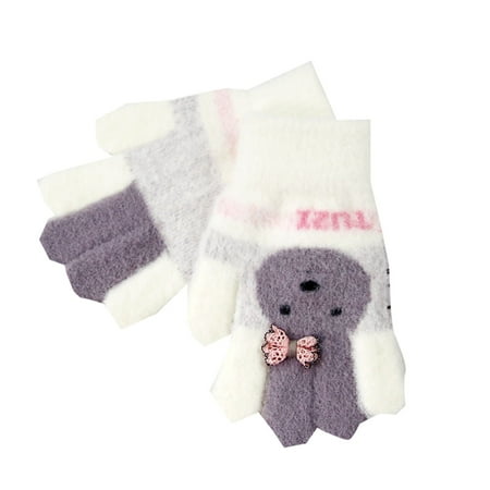 

Fsqjgq Winter Clothes for Kids Toddler Girls Gloves Rabbit Cute Cartoon Outdoor Winter Velvet Thickened Warm Cold Five Finger Gloves Hat with Gloves Kids Cotton Blend White