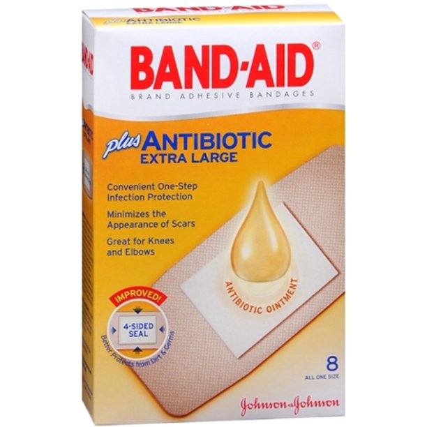 BANDAID Plus Antibiotic Bandages Extra Large All One Size 8 Each (Pack