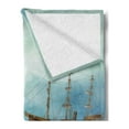 thumbnail image 2 of Fantasy Soft Flannel Fleece Throw Blanket, Antique Old Trunk in Ocean Waves Magic Bird Pirate Boat Picture, Cozy Plush for Indoor and Outdoor Use, 50" x 60", Mint Green Pale Caramel, by Ambesonne, 2 of 5