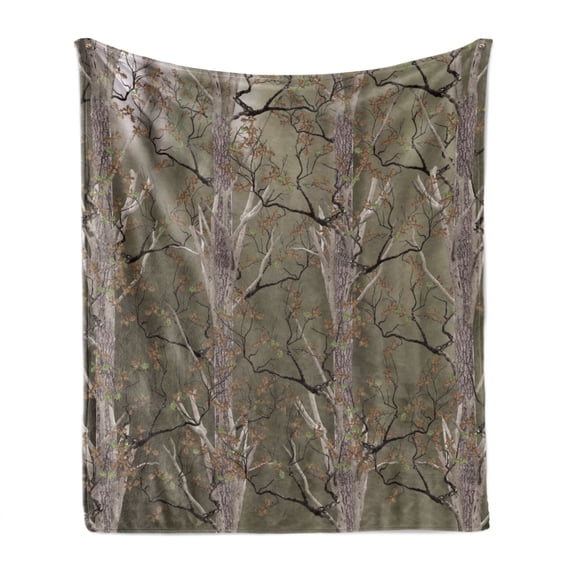 Woodland Soft Flannel Fleece Throw Blanket, Twig Branches and Fall Leaves Pattern Nature Forest Art Illustration, Cozy Plush for Indoor and Outdoor Use, 60" x 80", Sepia and Pale Brown, by Ambesonne