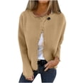 thumbnail image 2 of HongQid Women's Wool Blend Fall Business Cardigan Collarless Long Sleeve Button Jacket, 2 of 6