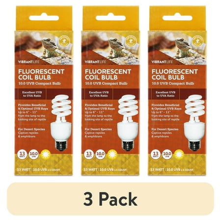 (3 pack) Vibrant Life Fluorescent Coil UVB Bulb for Reptiles, 13 Watts