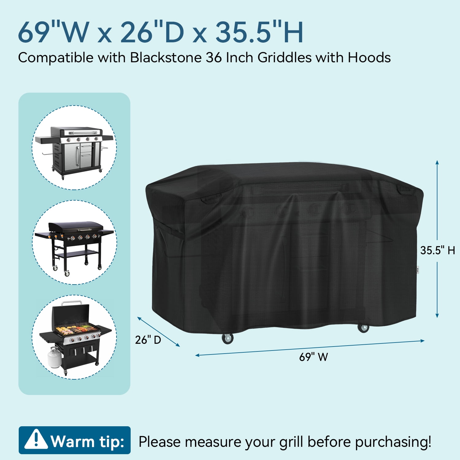 Adiqo 36 Inch Griddle Cover for Cooking Station with Hood, UV-Resistant Waterproof Outdoor Flat Top Grill Cover
