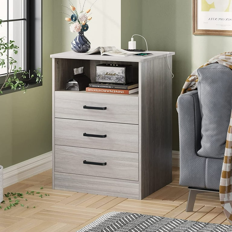 Gray nightstand with drawers deals