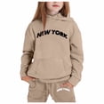 thumbnail image 2 of ZHOGXU Toddler Kids Girls Boys Outfit Long Sleeve Letter Print Hoodies And Pants Two Piece Comfortable Soft Sets Playwear For Casual Daily Wear,Khaki,6-7 Years, 2 of 4