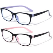2 Pairs Kids Blue Light Blocking Glasses, Anti Eyestrain & UV Protection, Computer Gaming TV Phone Glasses for Boys Girls - Clear Lens Eye Glasses (Age 4-10)