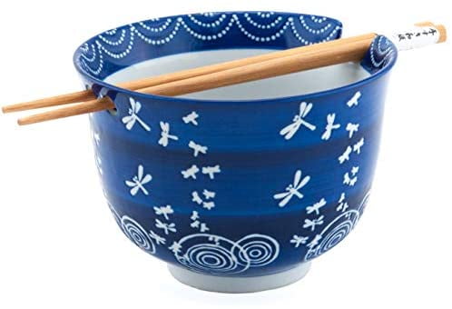 Japanese Ramen Udon Noodle Bowl with Chopsticks Gift Set 5"D Tropical Hibiscus 