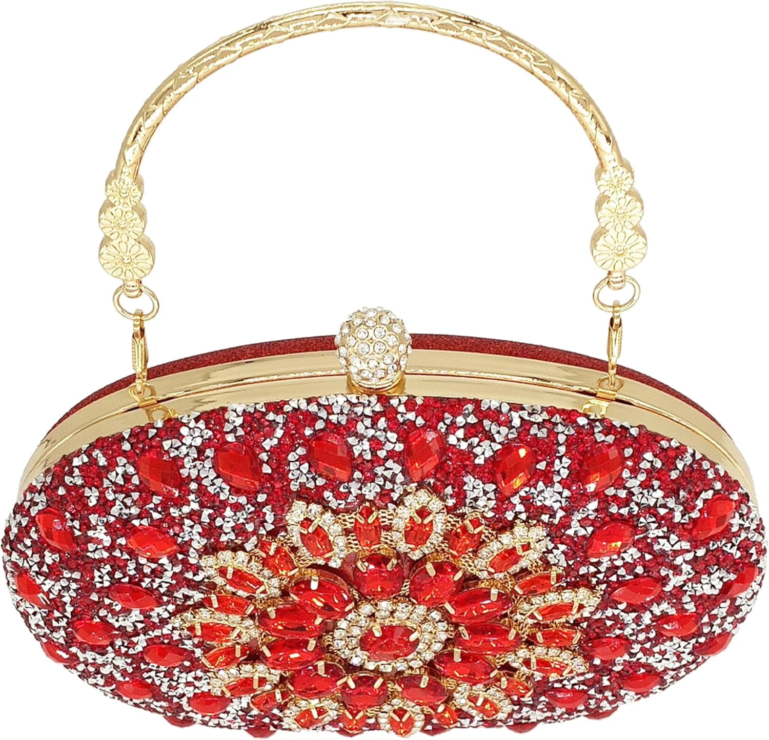 Kwuty Rhinestone Clutch Purses for Women Evening Wedding Formal - Round Pearl Clasp Handbag - Crystal Diamond Bag