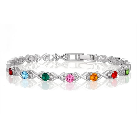 Personalized Planet Women's XOXO Family Birthstone Bracelet - 8.25in