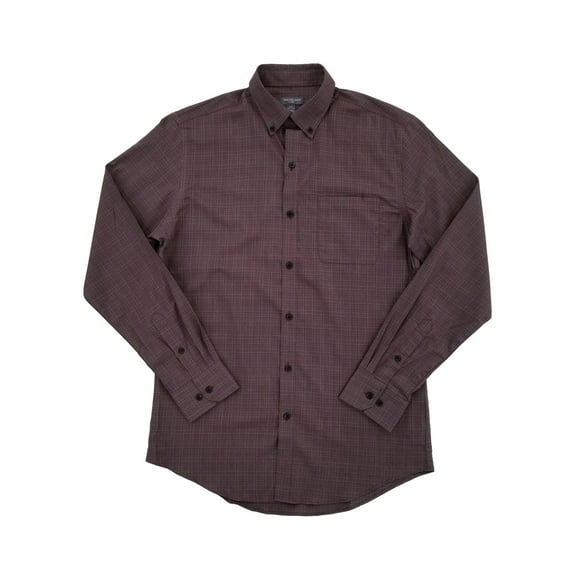 Mens Burgundy Plaid Button-Down Long Sleeve Flex Shirt Small