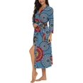 thumbnail image 4 of Peignoir pour Femme Léger à Manches 3/4, Robe de Chambre Kimono à Col en V, Longue Tenue de Nuit, Bleu Mélangé, 4 of 5