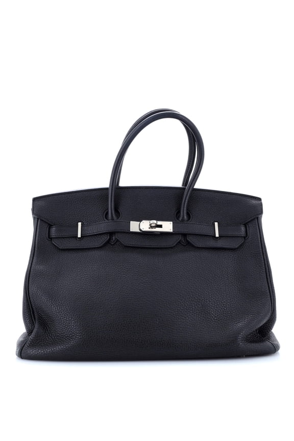 Pre-Owned Birkin Handbag Noir Clemence with Palladium Hardware 35 By Rebag