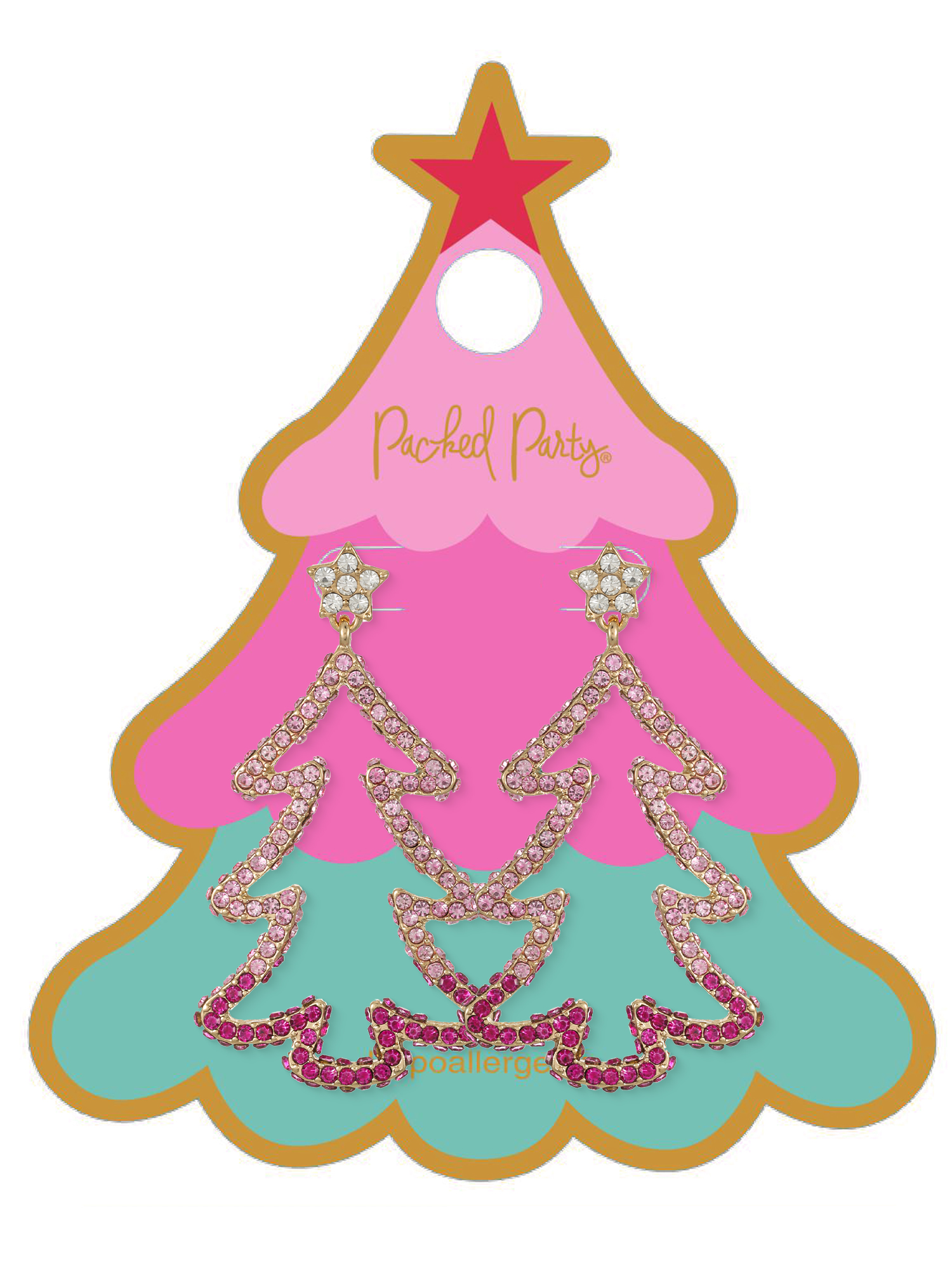 Packed Party Pink Christmas Tree Earrings