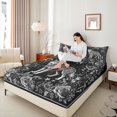 thumbnail image 3 of Manfei Black Rose Floral Queen Sheets,Gray Wolf Pattern Queen Sheet Sets,4-Piece,1 Flat Sheet, 1 Fitted Sheet and 2 Pillowcases, 3 of 6
