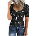 thumbnail image 1 of Tops de Cuello Redondo para las Mujeres Botón Hasta Manga Corta Suelta Camiseta de Imitación Algodón Estante, Top Casual para el Hogar Diario Y el Trabajo, 1 of 5
