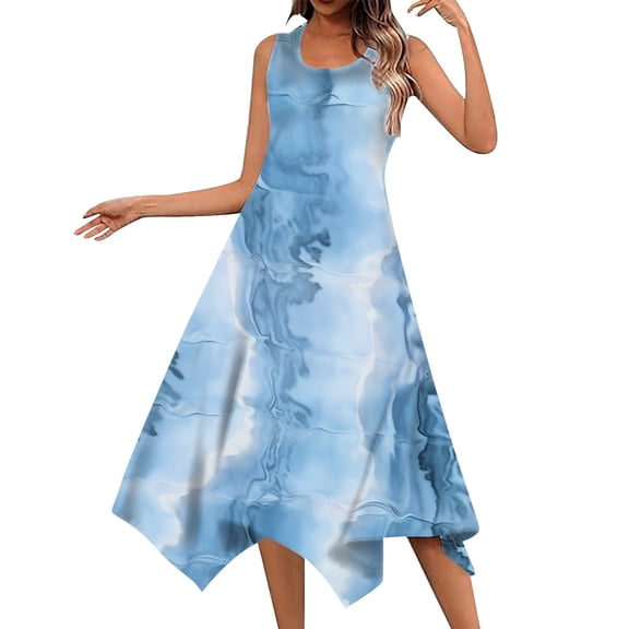 Women's Casual Summer Dress Sleeveless Handkerchief Hem Long Tank Dress Beach Dress With Pockets