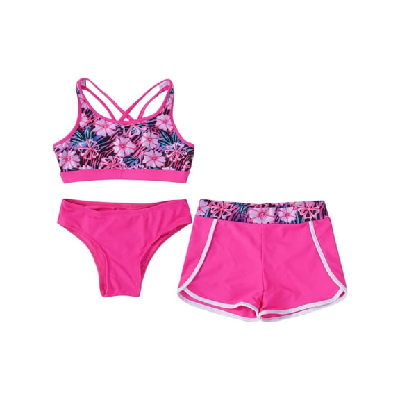 MSemis Tankini 100% Polyester Cropped Summer Swimsuit Set (Big Girls)