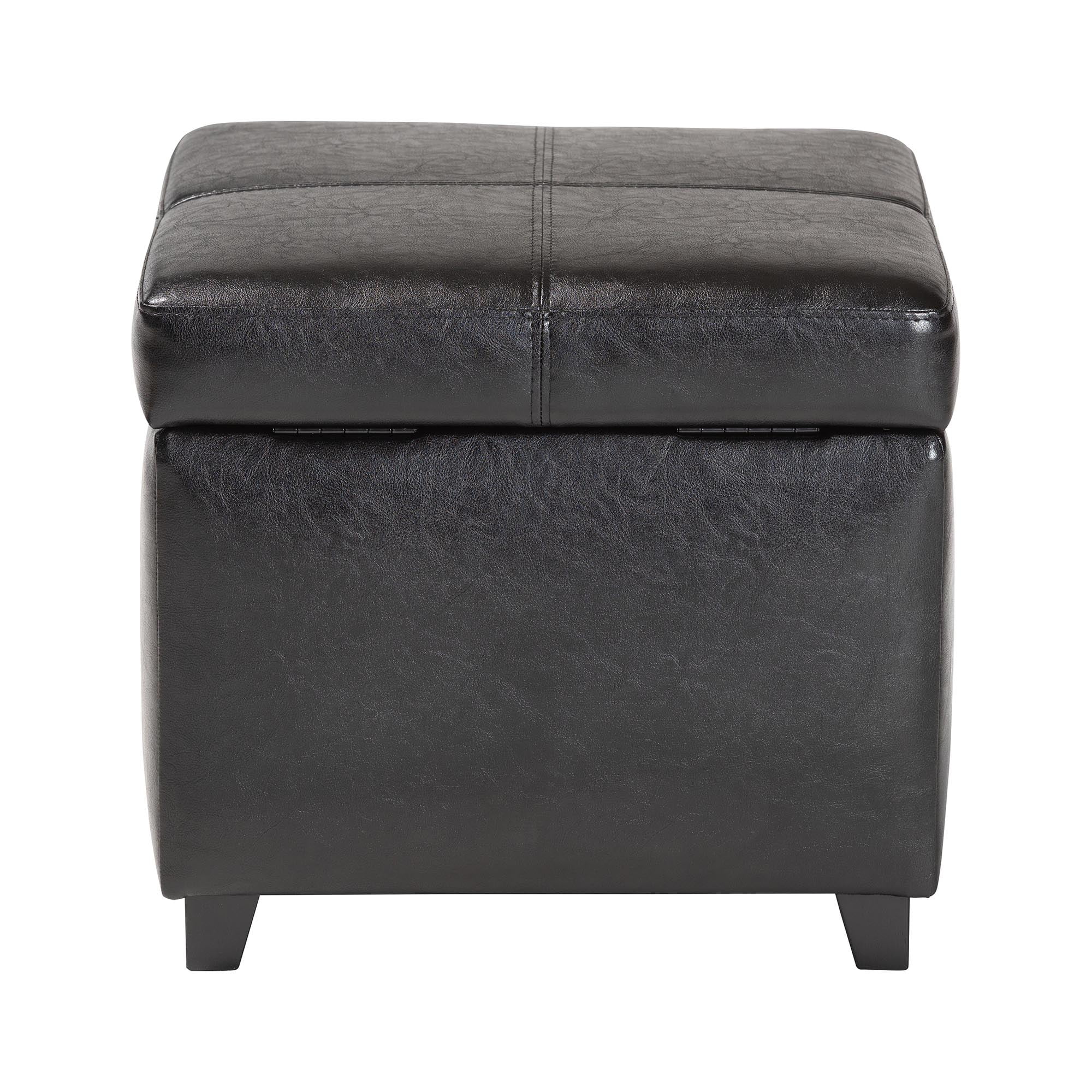 Baxton Studio Black Full Leather Storage Cube Ottoman
