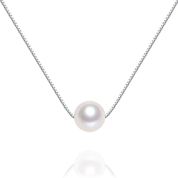 Sterling Silver Floating Single Pearl Choker Necklace Seashell Pearl Chokers Jewelry for Women