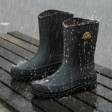 Liyufly Rain Boots for Men, Non-Slip Waterproof Rubber Boots Outdoor Garden Mid Calf Muck Work Shoes Rainboots for Fishing Climbing, Black, Size 7.5
