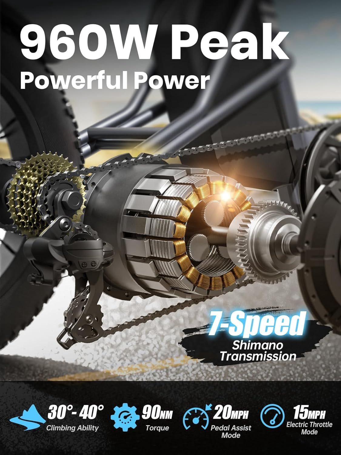 PUCKIPUPPY 20" Electric Tricycle for Adults 960W 60Miles Range 20mph Max Speed Fat Tire Electric Trike 48V 17.4AH Battery 3 Wheel Electric Bike 500lbs Load E-Mountain Bikes, Comply with UL2849 By SGS
