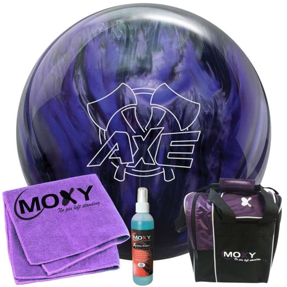 Hammer Axe Purple/Smoke Bowling Ball | Moxy Strike Purple Bowling Bag | Moxy Purple Micro Fiber Towel | Moxy Xtreme Power Cleaner Package