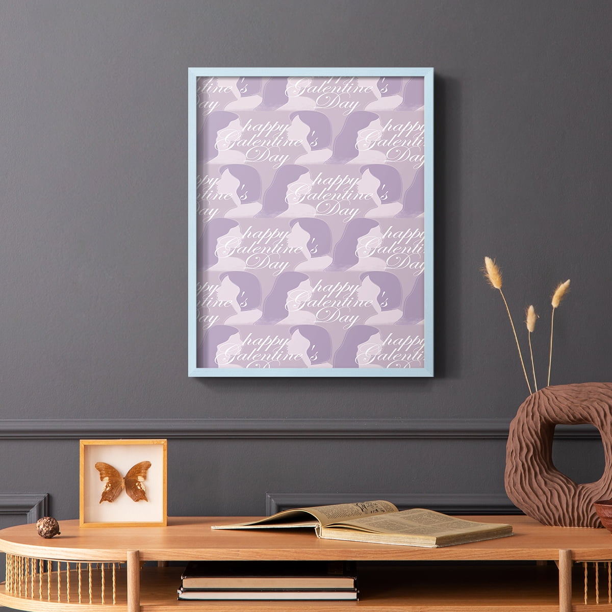 Happy Galentine's Day Collection E Framed Print in Blue Solid Wood Framed Print No Nail Hanging