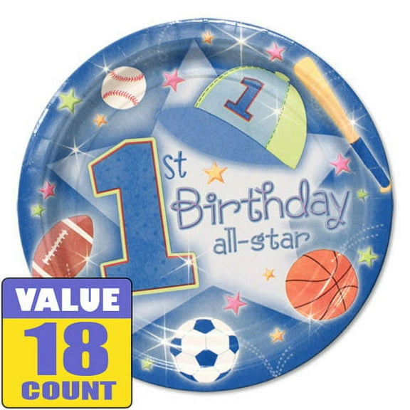 1st Birthday Boy 'All-Star' Large Paper Plates (18ct)