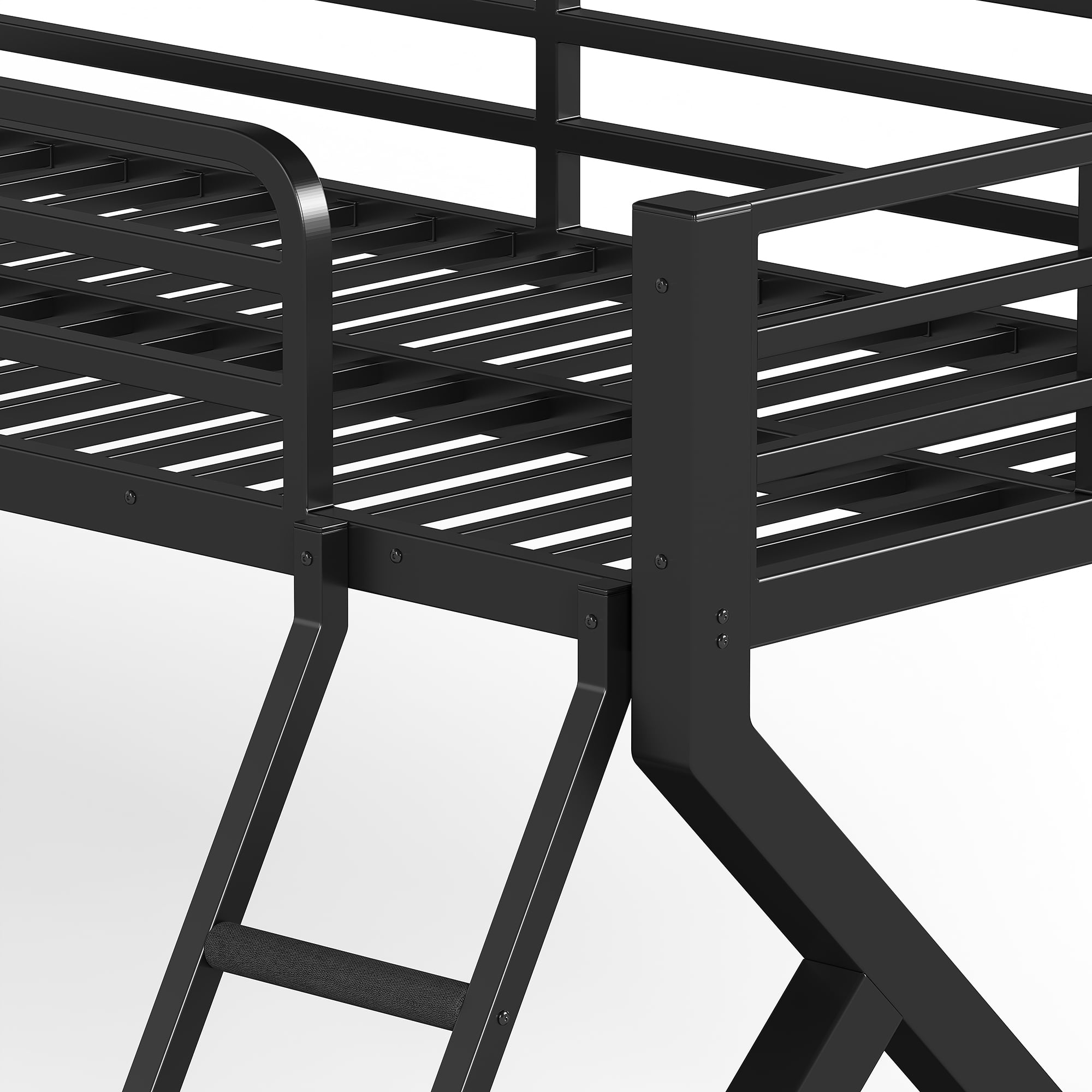 Twin over Full Bunk Bed with Ladder, Metal Bunk Bed with Full Upgraded Support Slats for Bedroom, Low Profile Space Saving for All Ages No Box Spring Needed, Black