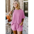 thumbnail image 4 of Women's Phalaenopsis Ribbed Textured Knit Loose Fit Tee and Shorts Set, 4 of 11